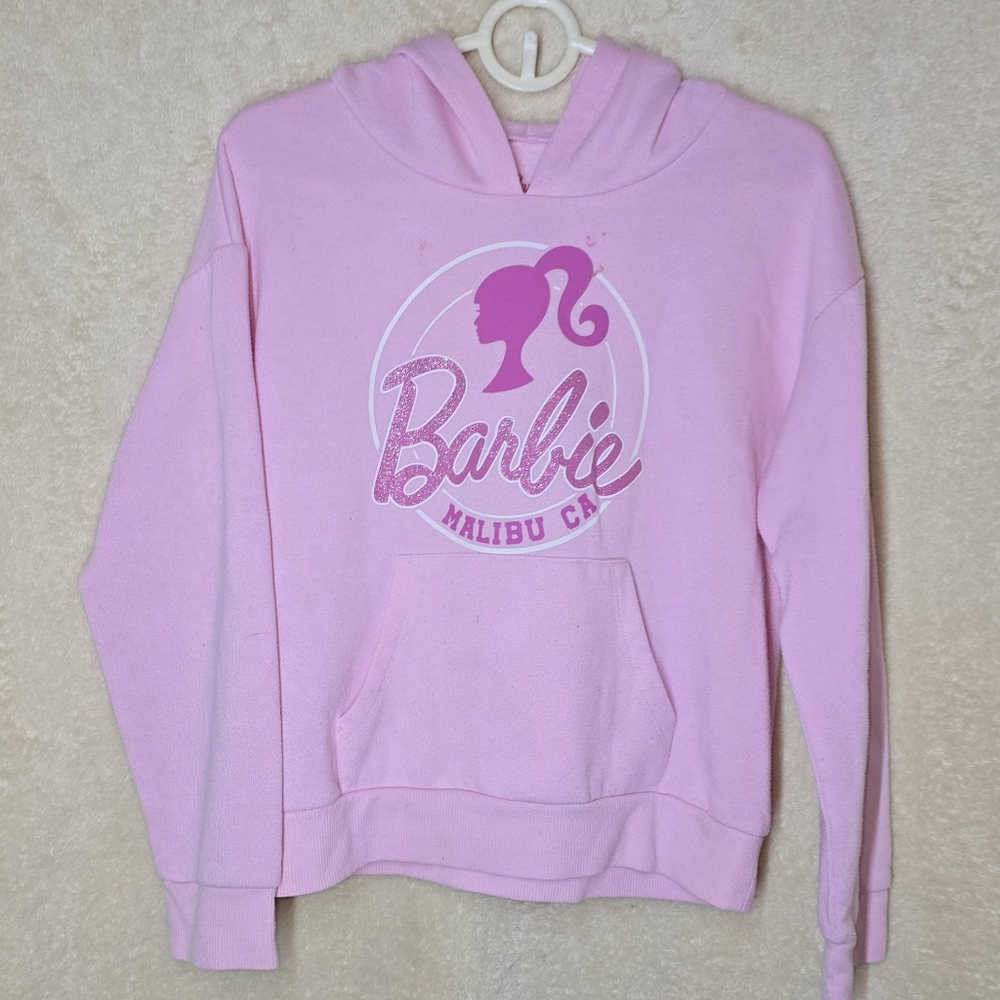 Girl's Barbie Silhouette Logo Pullover Kangaroo Pocket 2023 Mattel Size 8